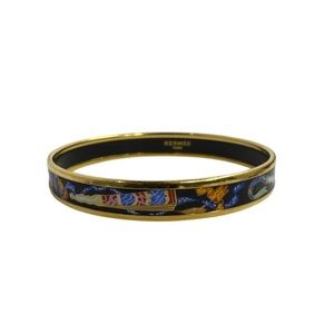 Hermes Enamel Bangle Cloisonne Bracelet Black,Blue,Gold Color